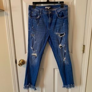 Zara High-waisted distressed boyfriend jeans